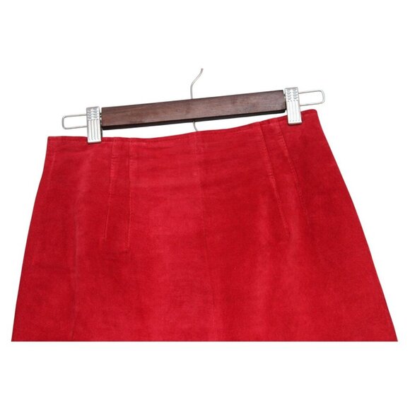 Vintage 80s 90s Genuine Leather Skirt Size 8 Red Suede Cocktail Evening Clubwear - Picture 2 of 8